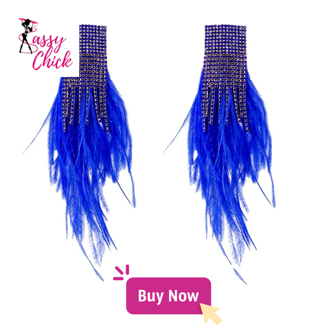 Rhinestone Big Feather Earrings