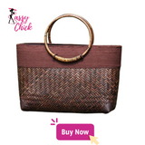 rattan weave wooden handbag