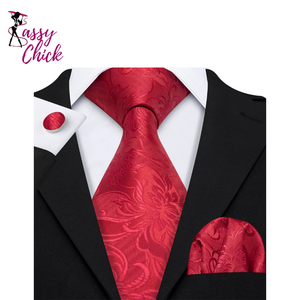 Red Jacquard Paisley Necktie Set