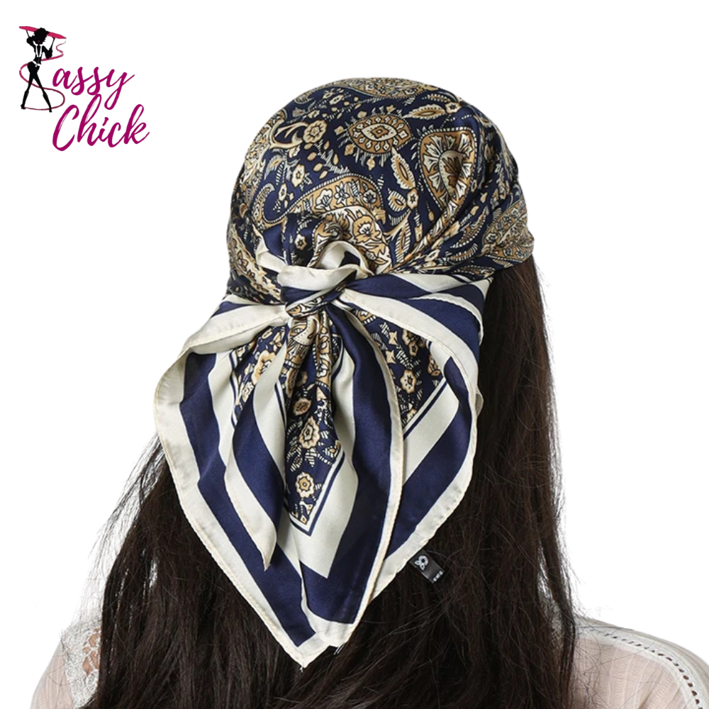 Fashion Cashew Flower Print Small  Square Silk Scarf Satin