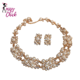 Rhinestone Pearl Rectangular Earrings Necklace Set