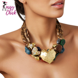 Statement Beads Necklace with Heart Pendant Elegant Jewelry