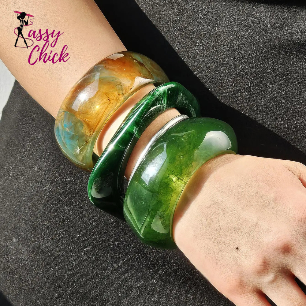 Geometric Square Green Chunky Resin Bracelet