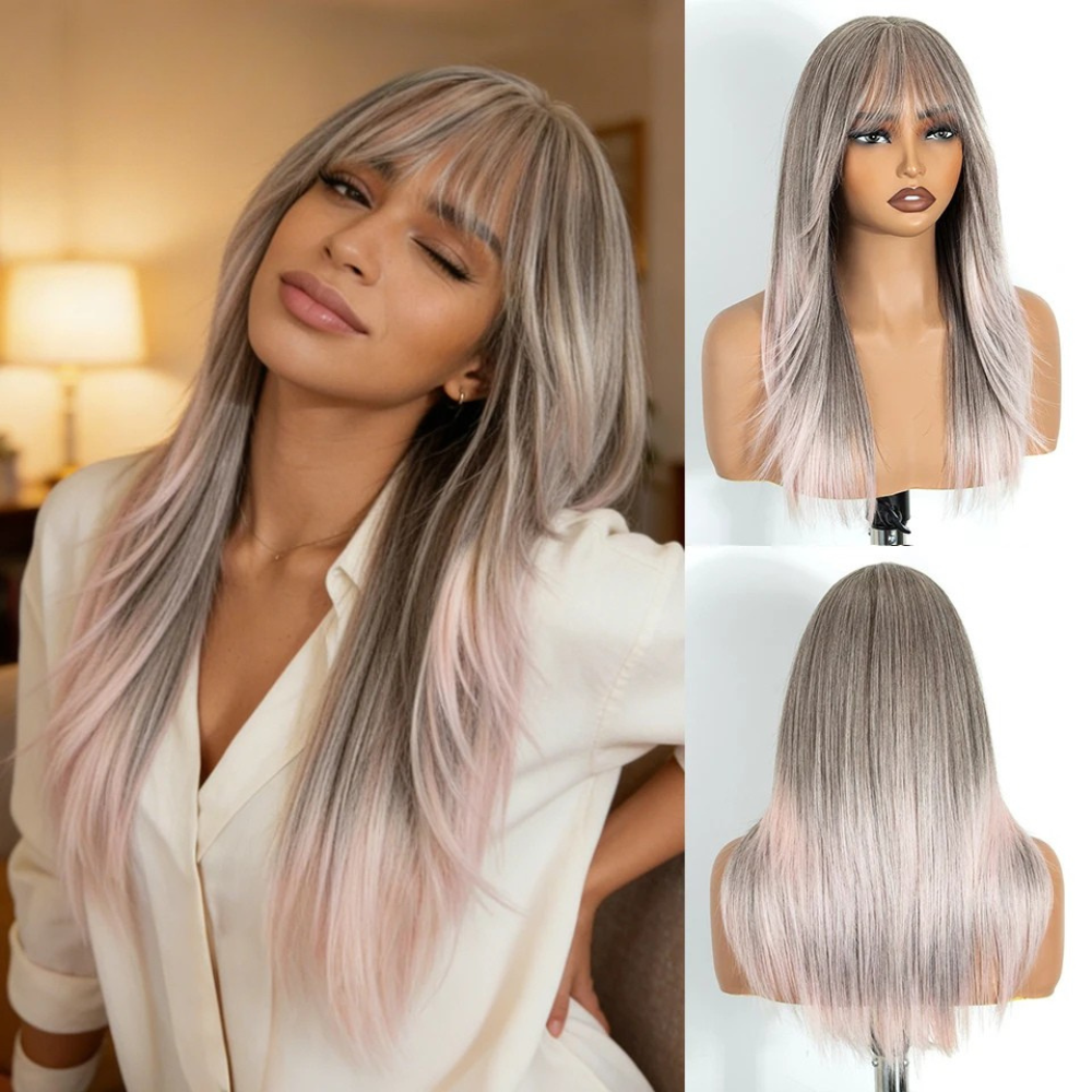 20 Inch Straight Layered Pre-cut Synthetic Lace Front Wig