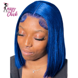 13x4 Brazilian Straight Hair Wig Blue Bob Human Hair