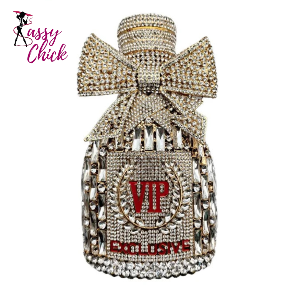 Champagne Bottle Rhinestones Clutch Purse Evening Bag
