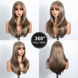 20 Inch Ash Brown Layered Straight Air Bangs Wig