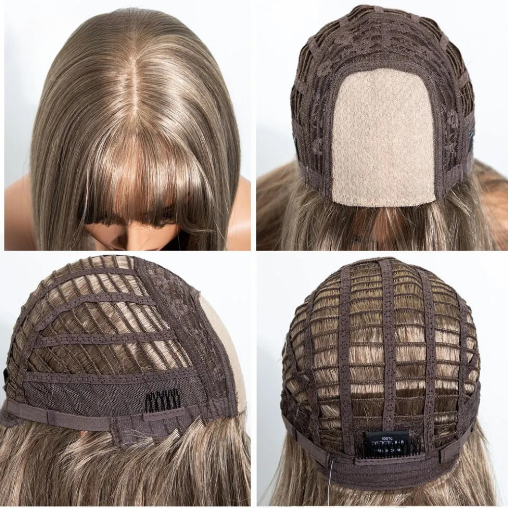 20 Inch Ash Brown Layered Straight Air Bangs Wig