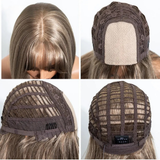 20 Inch Ash Brown Layered Straight Air Bangs Wig