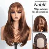 20 Inch Ash Brown Layered Straight Air Bangs Wig