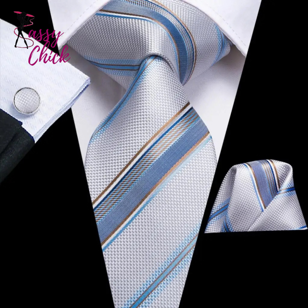 White Sliver Hanky Cufflinks Set Neck ties