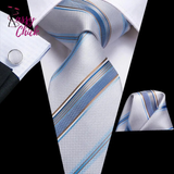 White Sliver Hanky Cufflinks Set Neck ties