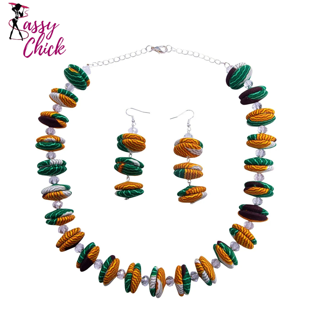 African Buttons Necklaces and Earrings Handmade Jewelry Sassy Chick Logo