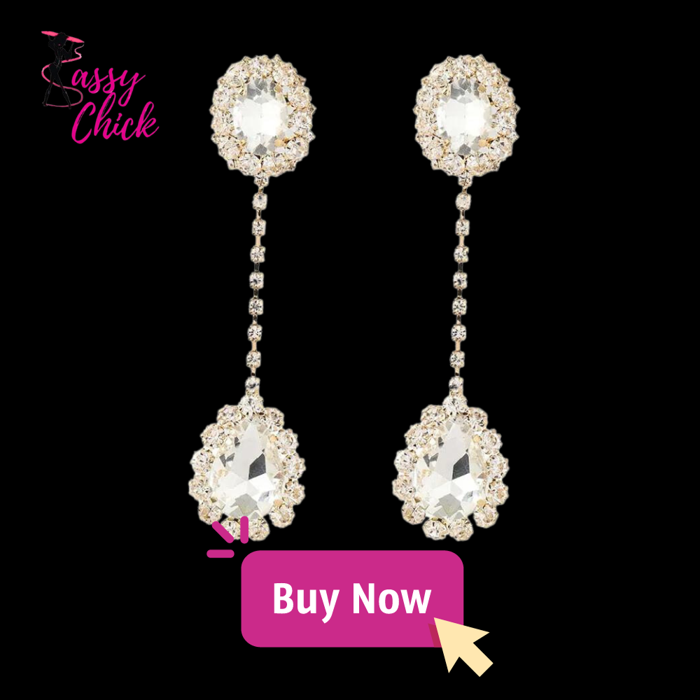 Shiny Rhinestone Long Oval Earrings