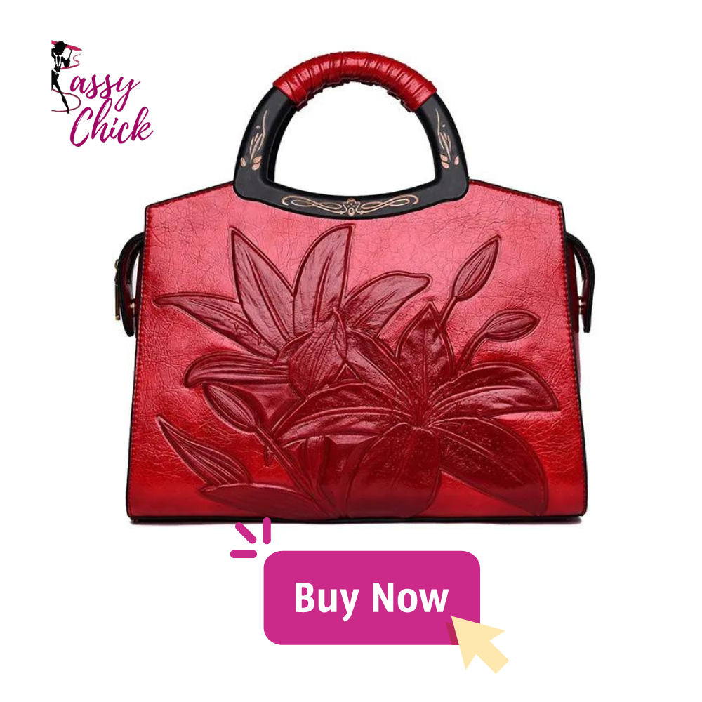 Elegant Embossing Floral Leather Bag