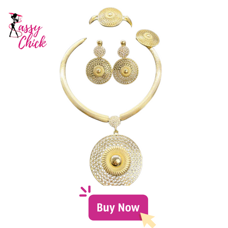 African Large Round Pendant Necklace Set