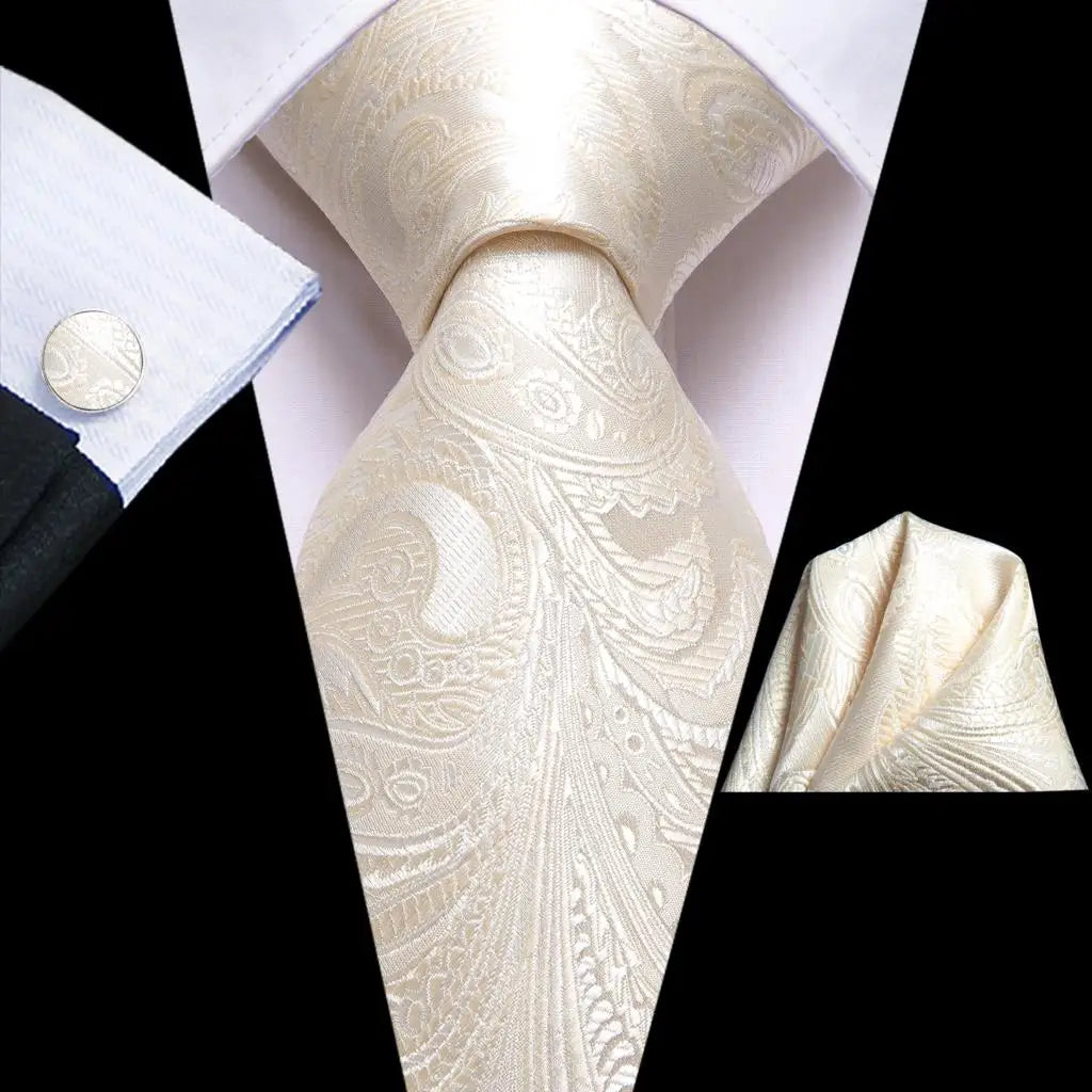 White Sliver Hanky Cufflinks Set Neck ties