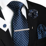 Blue 8cm Silk Tie Pin Pocket Square Cufflinks Tie