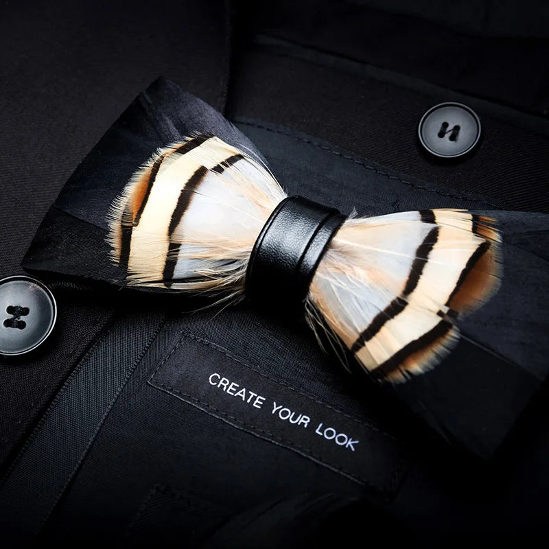 Brown Black Fashion Handmade Feather Bowtie Suit Accessories