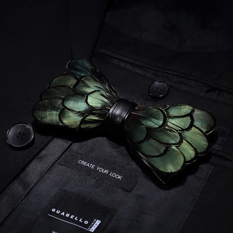 Green Fashion Handmade Feather Bowtie Suit Accessories