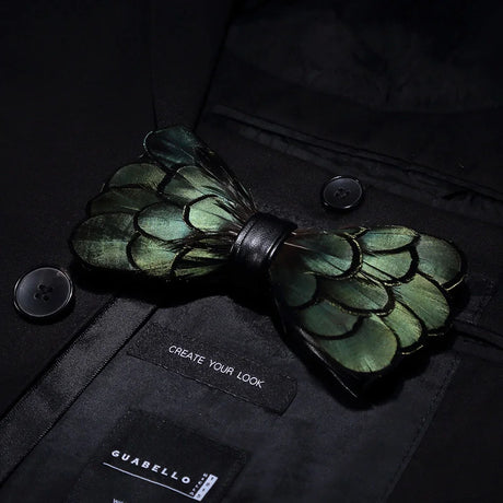 Green Fashion Handmade Feather Bowtie Suit Accessories