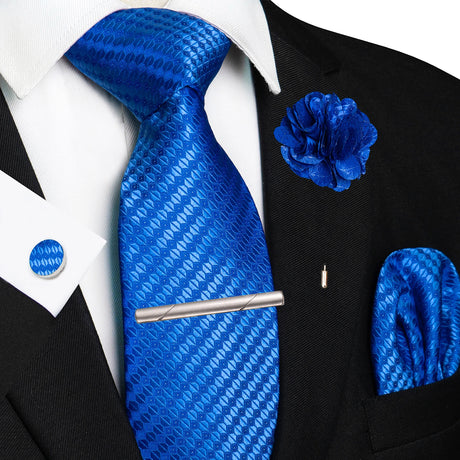 Blue 8cm Silk Tie Pin Pocket Square Cufflinks Tie