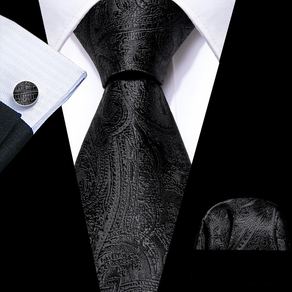 Silk Men Tie Handkerchief Cufflinks Set