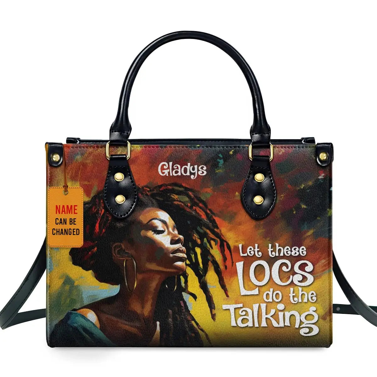 African Girl Print Leather Handbag