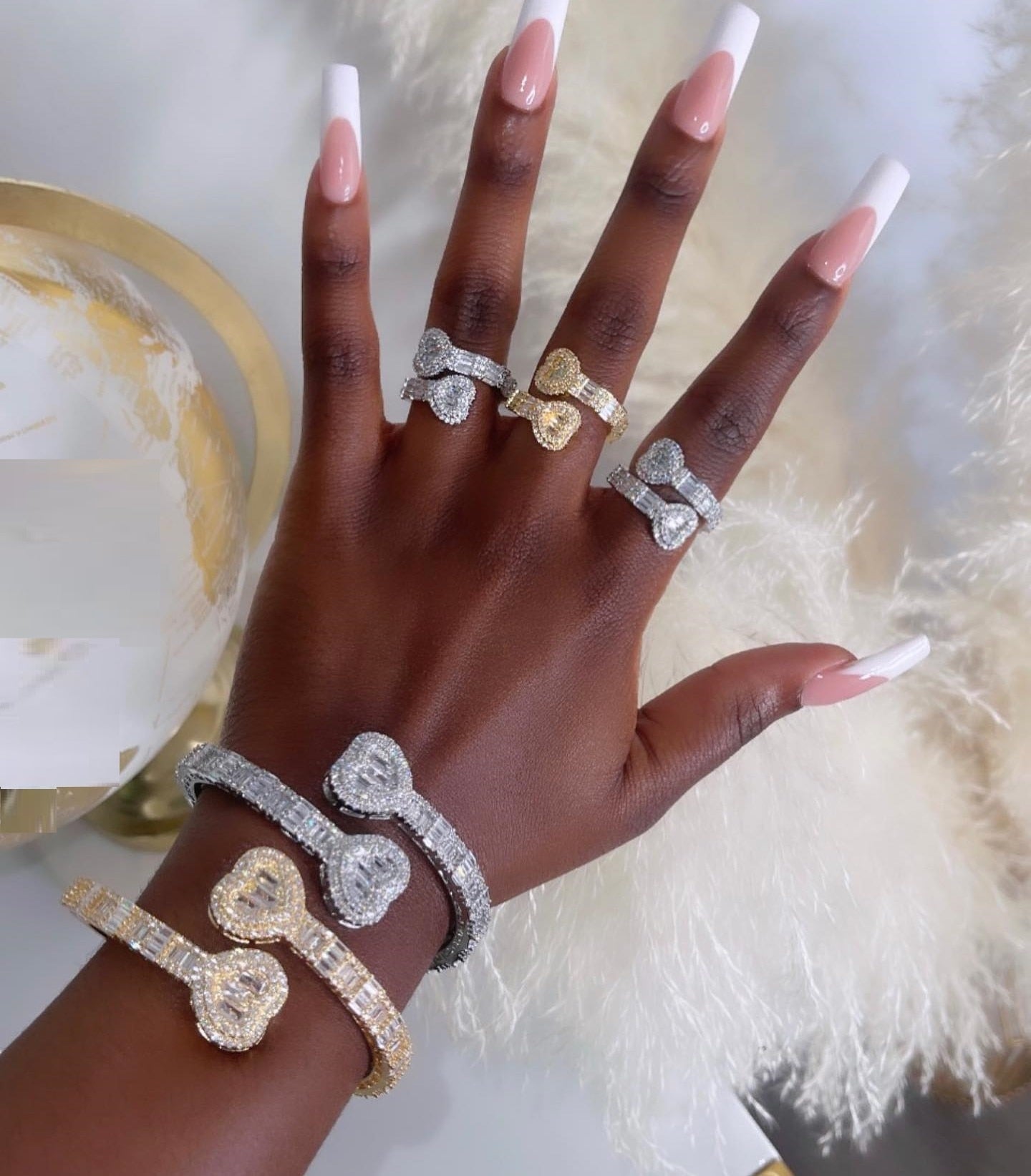 Silver Heart Shaped Zirconia Bangle Bracelet Set | Bangle bracelet set,  Bracelet set silver, Gold bracelet set