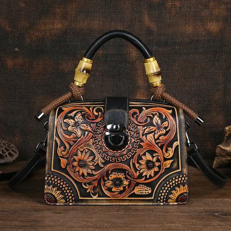 Vintage 3D Floral Pattern Leather Bag