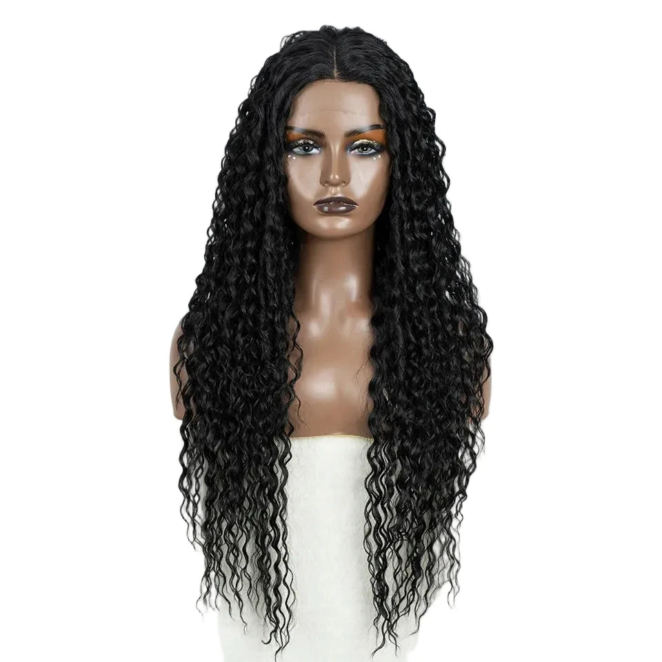 Black 30 Inch Noble Hair Long Wavy Synthetic Lace Wig