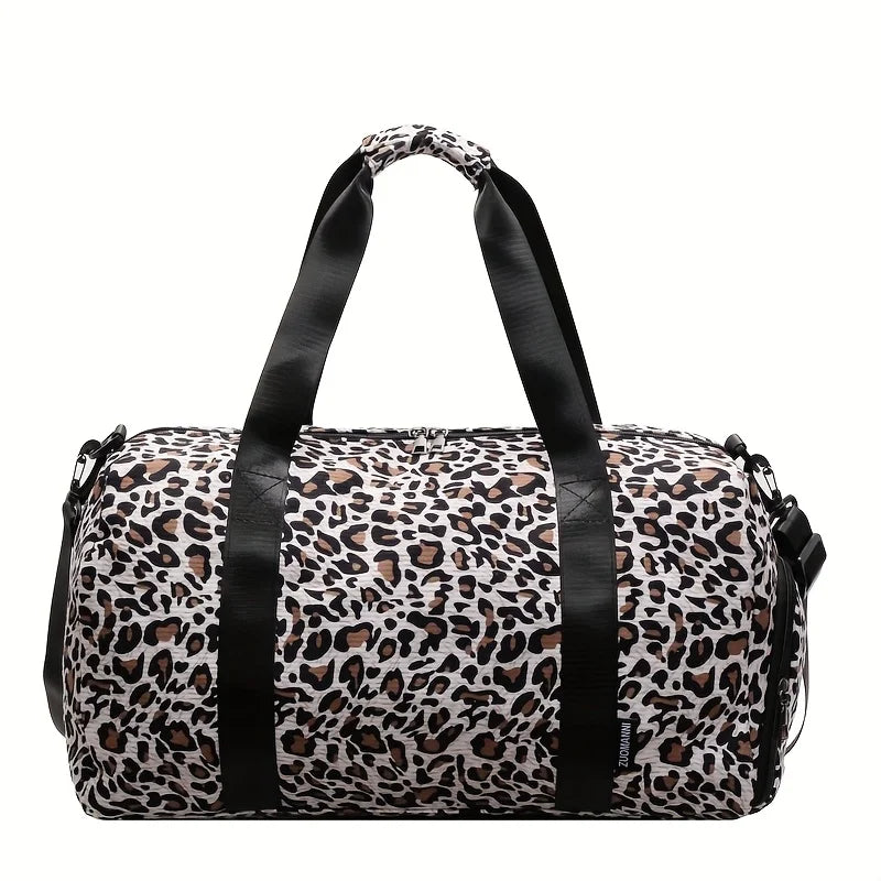 white Fashionable Lady's Leopard Print Large Capacity Travel Bag