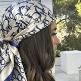Fashion 90×90CM Geometric Printed Square Silk Scarf Bandana
