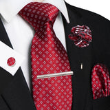 Red 8cm Silk Tie Pin Pocket Square Cufflinks Tie