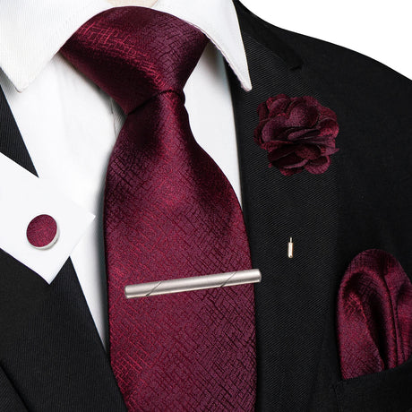 Red 8cm Silk Tie Pin Pocket Square Cufflinks Tie