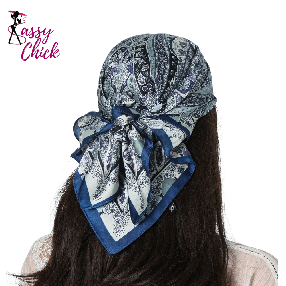 Satin Kerchief Hairband  70cm Cashew Print Silk Square Scarf Sassy Chick Logo