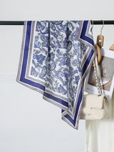 Blue Satin Kerchief Hairband  70cm Cashew Print Silk Square Scarf