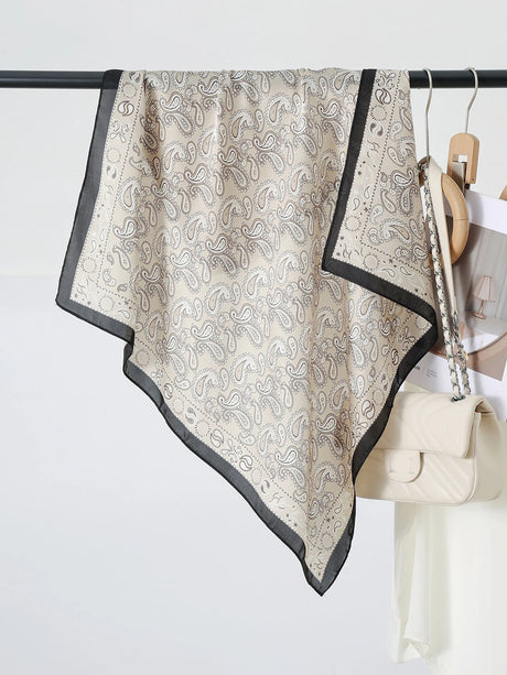 Brown Satin Kerchief Hairband  70cm Cashew Print Silk Square Scarf