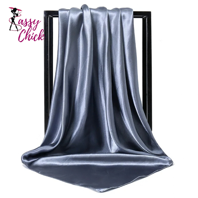 Satin Solid Color Foulard 90*90cm Silk Scarf Hijab Sassy Chick Logo