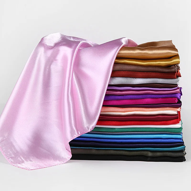 Collection of Satin Solid Color Foulard 90*90cm Silk Scarf Hijab