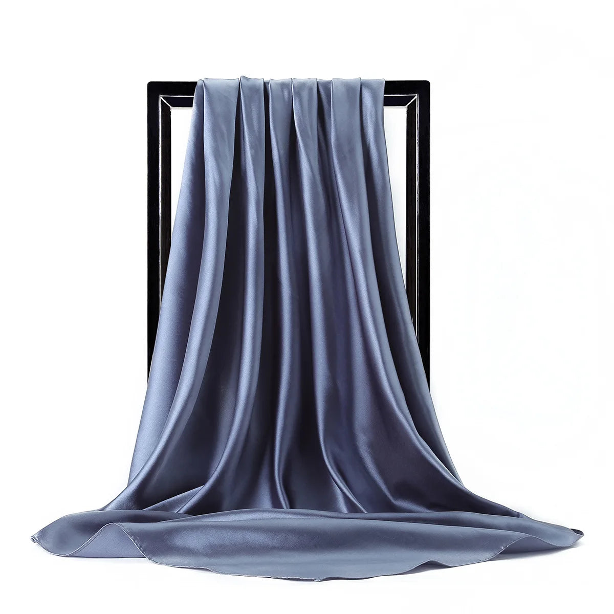 Gray Satin Solid Color Foulard 90*90cm Silk Scarf Hijab