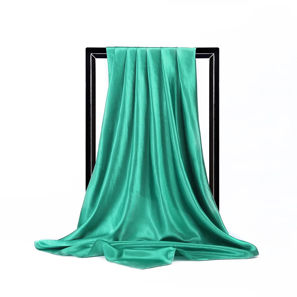 Green Satin Solid Color Foulard 90*90cm Silk Scarf Hijab