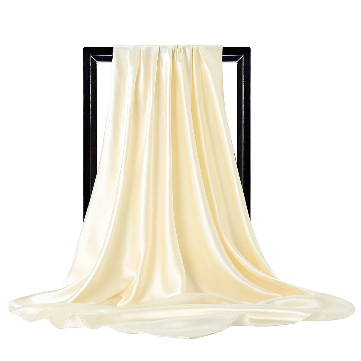Beige Satin Solid Color Foulard 90*90cm Silk Scarf Hijab