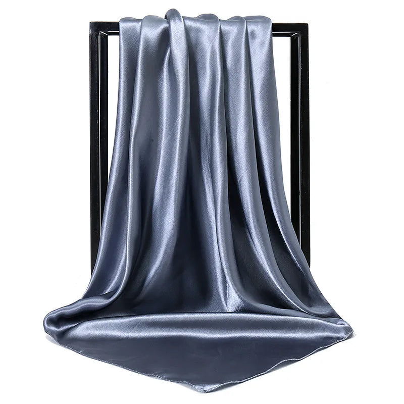 Gray Satin Solid Color Foulard 90*90cm Silk Scarf Hijab