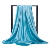Blue Satin Solid Color Foulard 90*90cm Silk Scarf Hijab