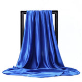 Blue Satin Solid Color Foulard 90*90cm Silk Scarf Hijab