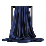 Navy Blue Satin Solid Color Foulard 90*90cm Silk Scarf Hijab