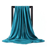 Blue Satin Solid Color Foulard 90*90cm Silk Scarf Hijab