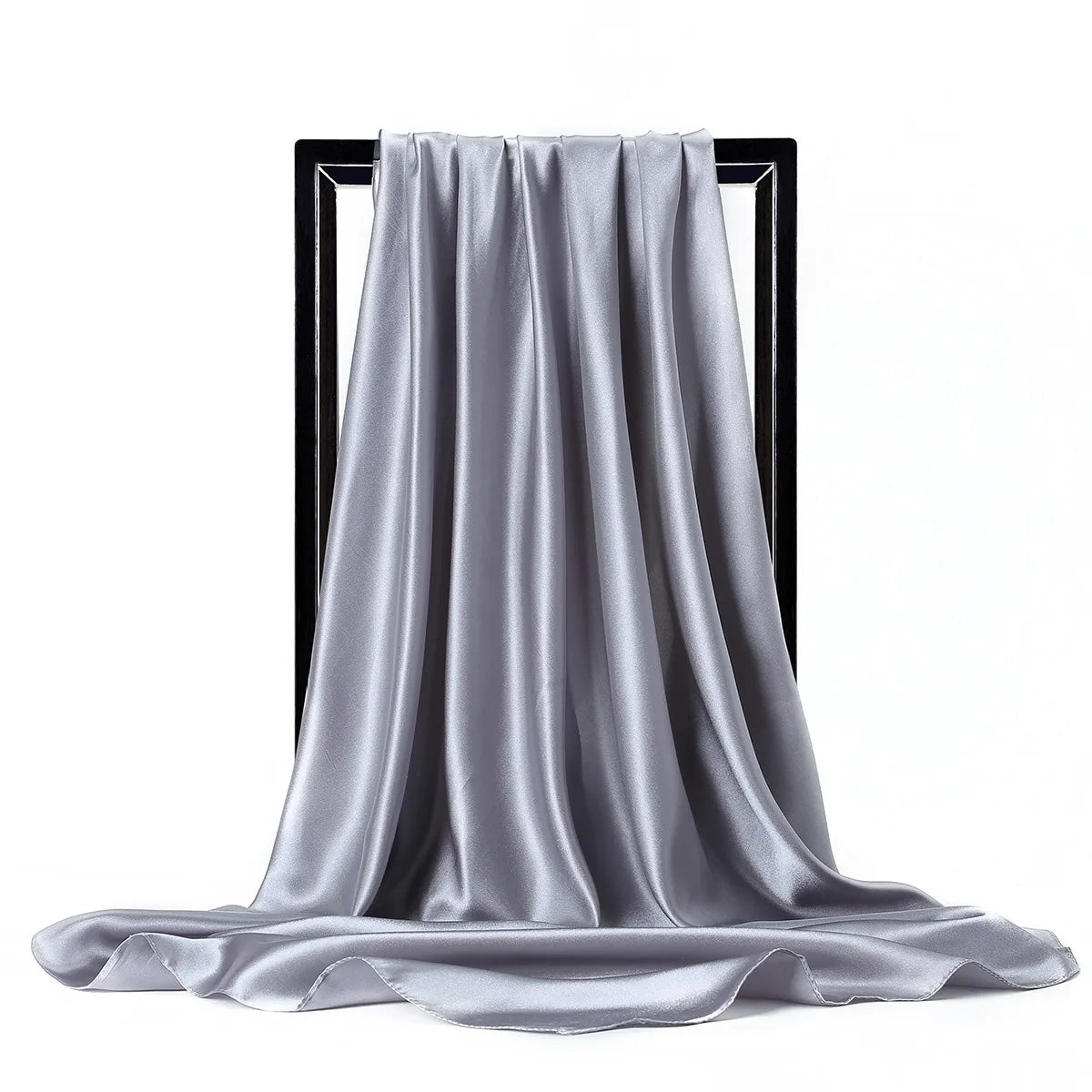 Gray Satin Solid Color Foulard 90*90cm Silk Scarf Hijab