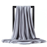 Gray Satin Solid Color Foulard 90*90cm Silk Scarf Hijab